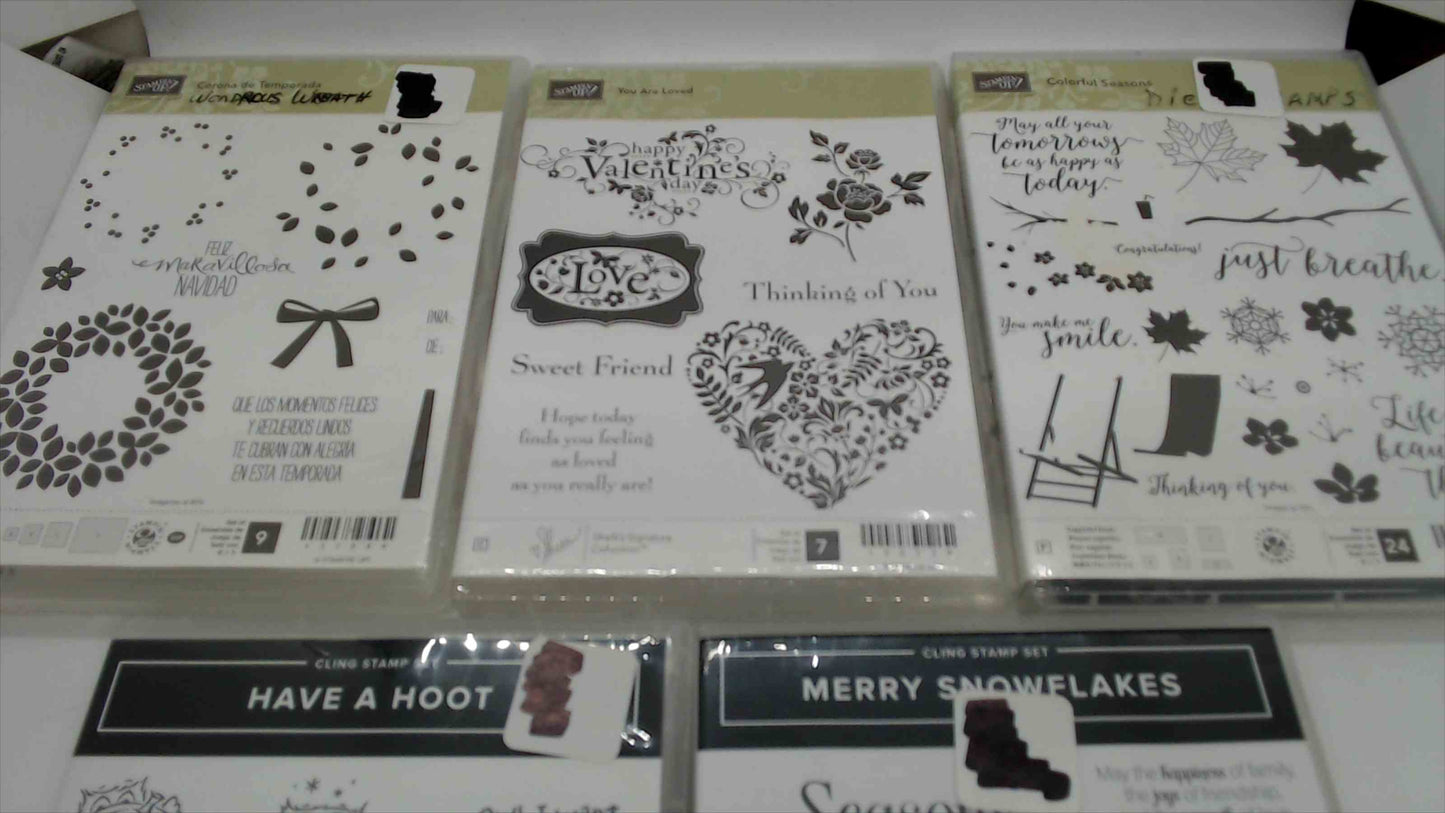 Stampin' Up! Cling Stamp Set Lot of 5 – Wondrous Wreath, You Are Loved, Colorful Seasons, Have a Hoot & Merry Snowflakes