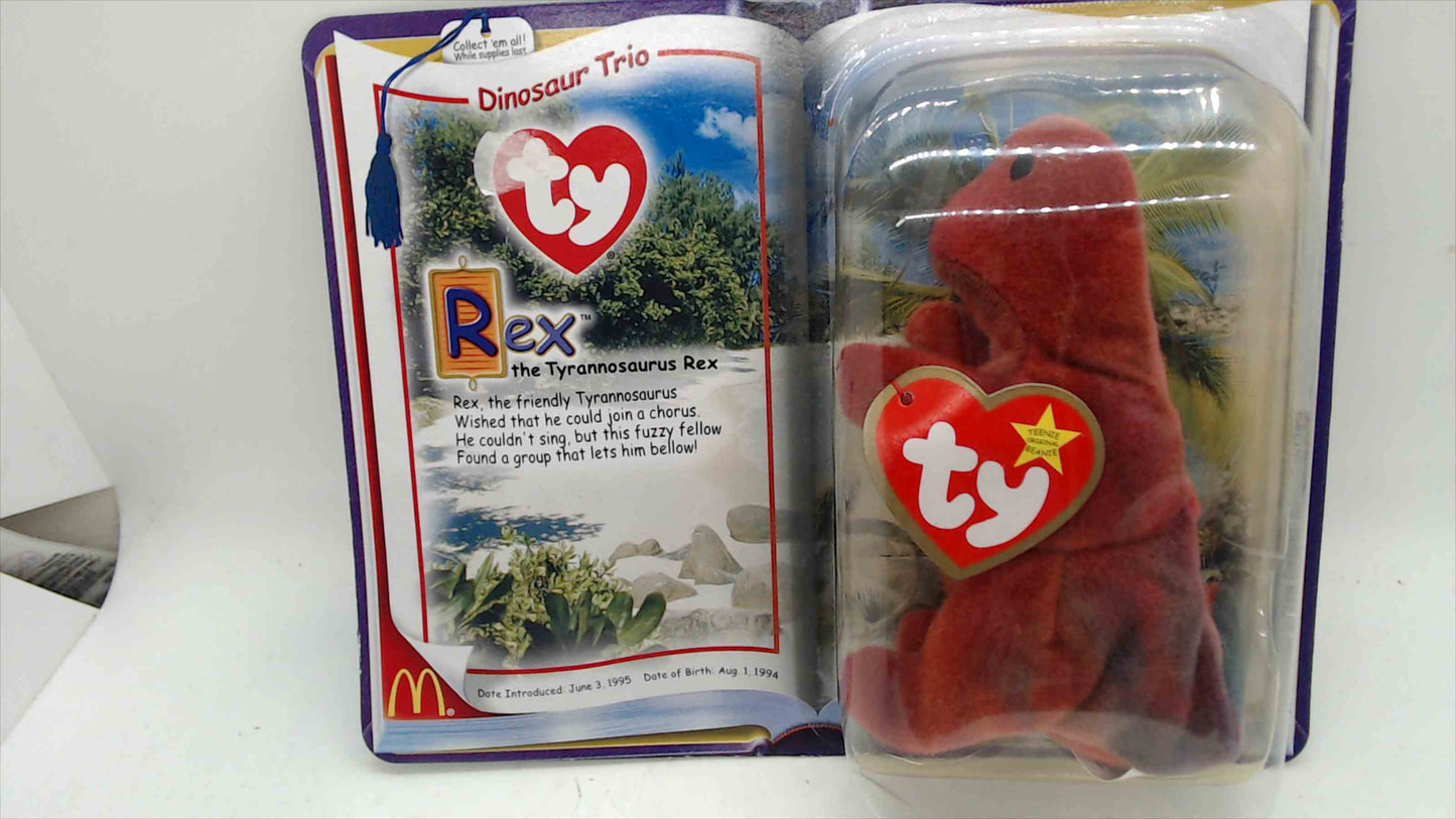 Ty Teenie Beanie Baby Rex the Tyrannosaurus Rex – McDonald's 2000 Dinosaur Trio, Sealed in Original Collector Case, Mint