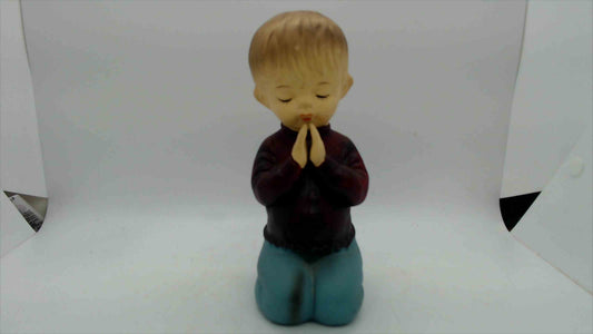 Vintage Chalkware Praying Boy Figurine – 7" Tall, Kneeling Prayer, Mid-Century Religious Decor, 1950s-1960s