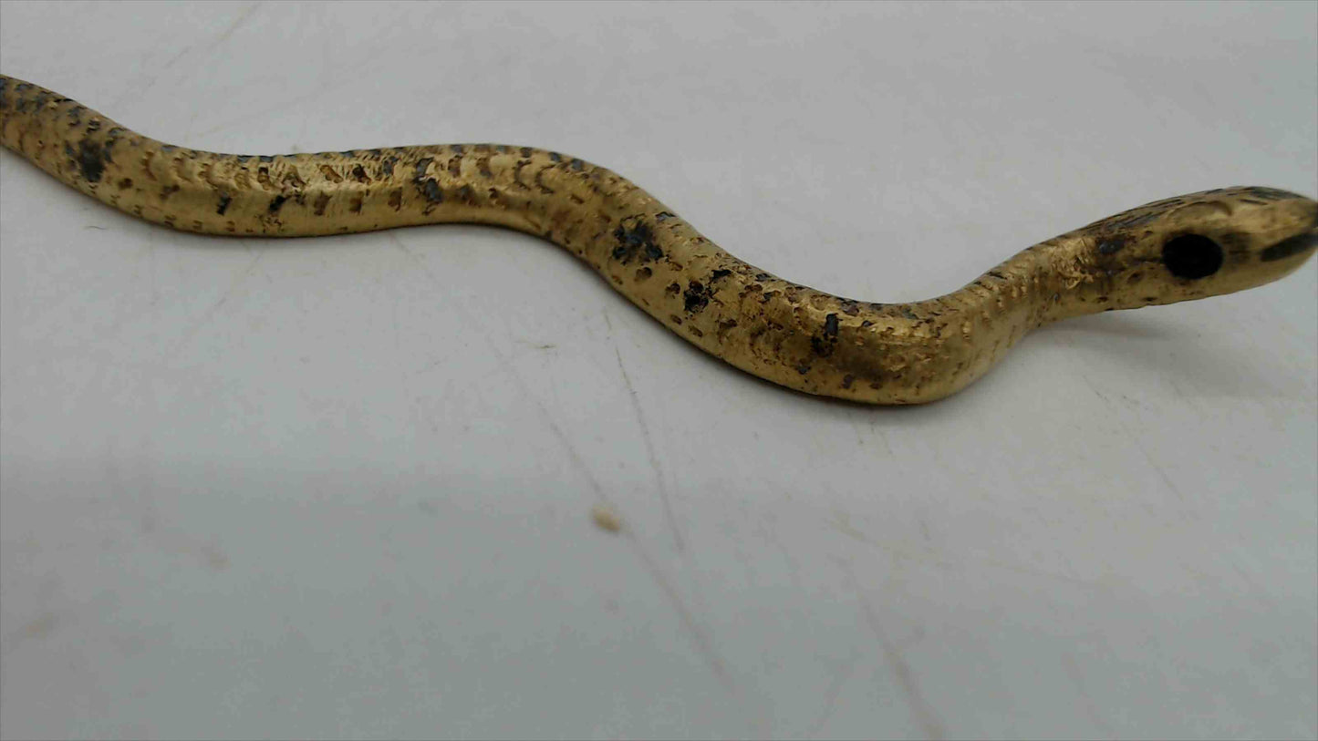 Vintage Brass Snake Figurine – 4" Long, India Stamped, S-Curve Pose, Aged Patina, Folk Art Collectible