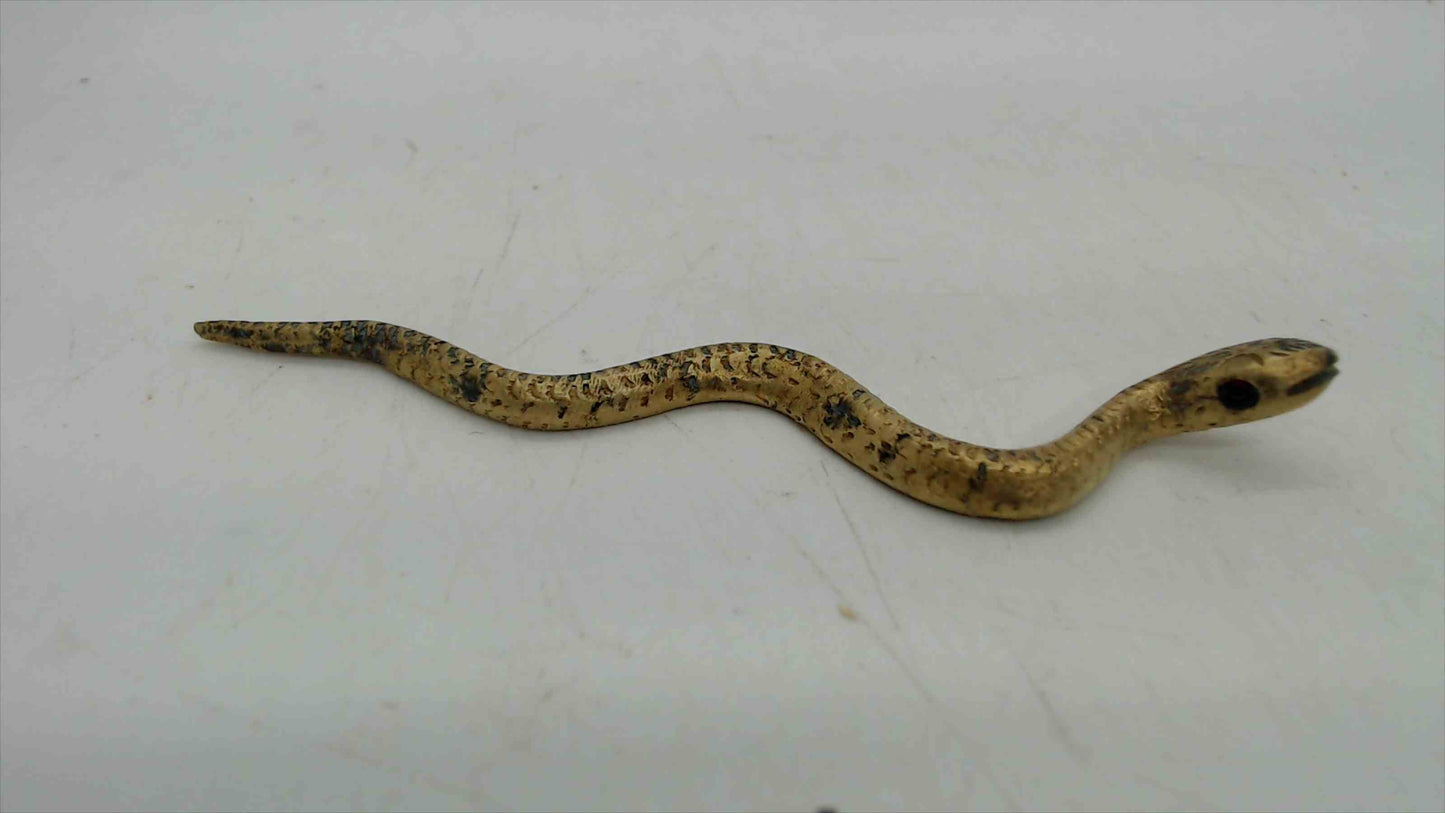 Vintage Brass Snake Figurine – 4" Long, India Stamped, S-Curve Pose, Aged Patina, Folk Art Collectible