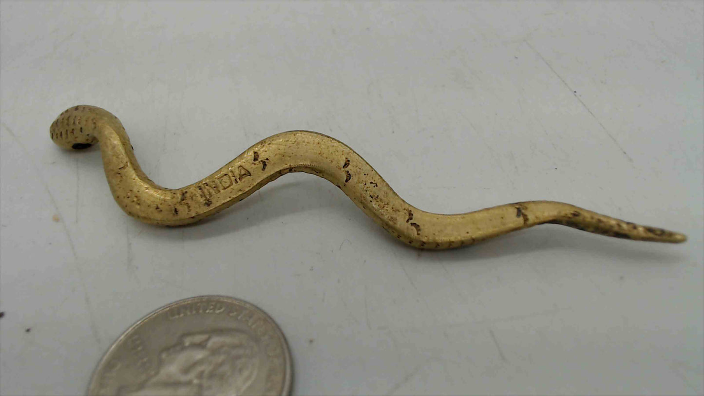 Vintage Brass Snake Figurine – 4" Long, India Stamped, S-Curve Pose, Aged Patina, Folk Art Collectible