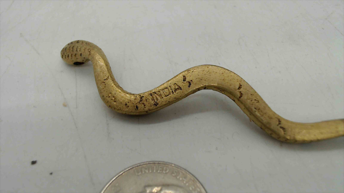Vintage Brass Snake Figurine – 4" Long, India Stamped, S-Curve Pose, Aged Patina, Folk Art Collectible
