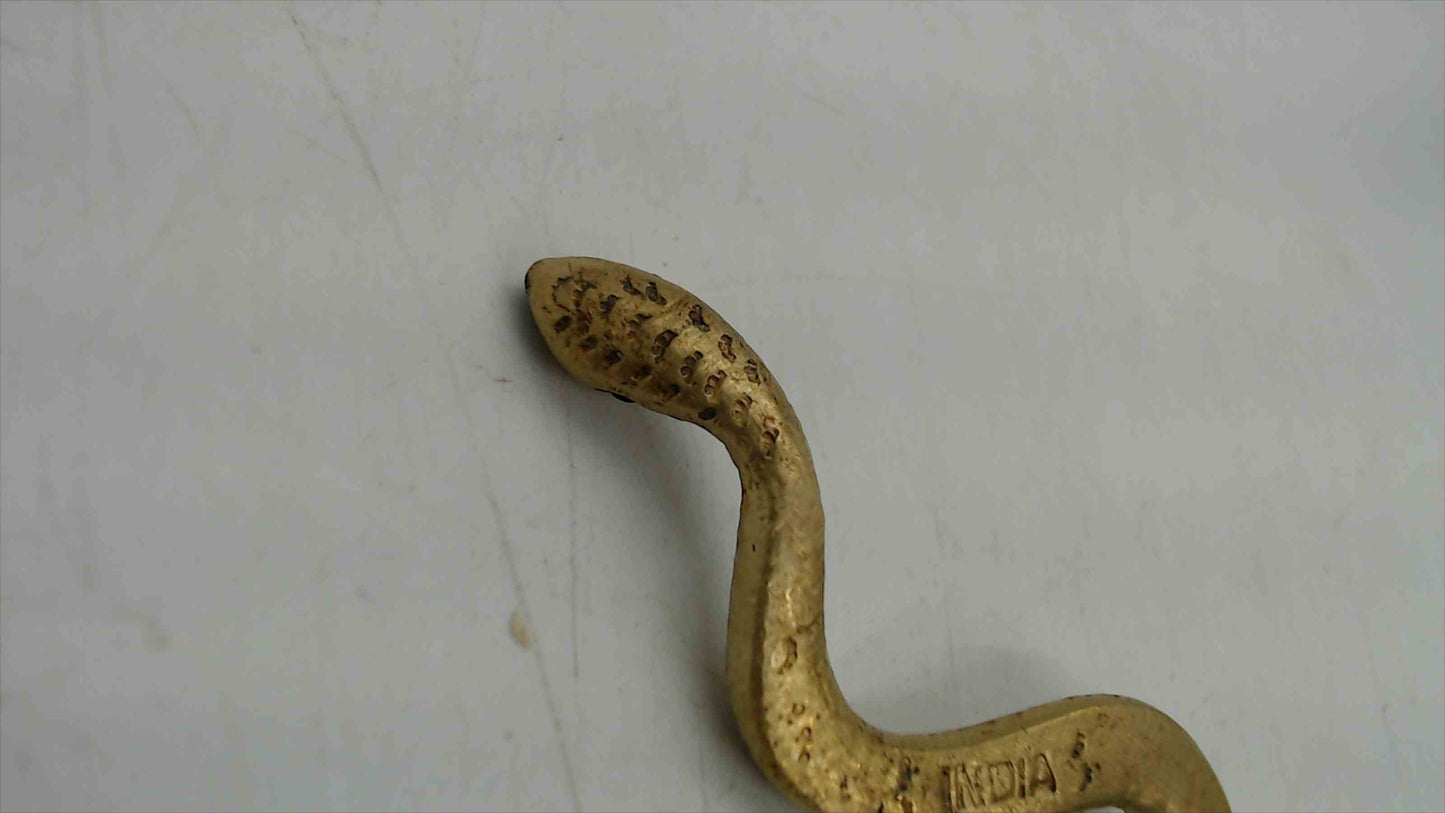Vintage Brass Snake Figurine – 4" Long, India Stamped, S-Curve Pose, Aged Patina, Folk Art Collectible