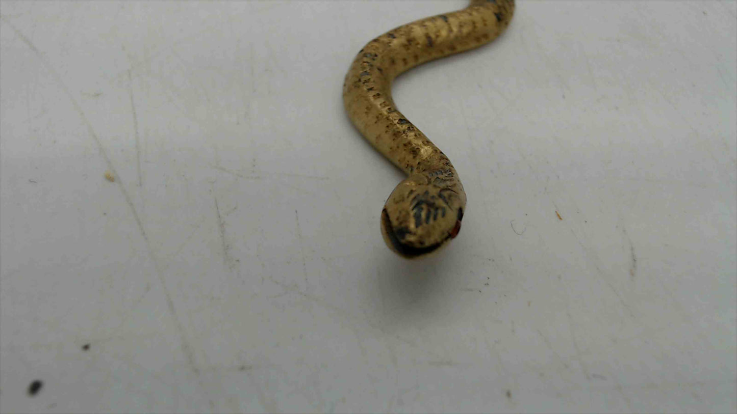 Vintage Brass Snake Figurine – 4" Long, India Stamped, S-Curve Pose, Aged Patina, Folk Art Collectible
