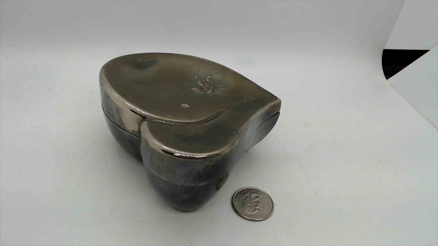 Silver-Plated Heart Trinket Jewelry Box – 2" Tall, Black Velvet Lid & Satin Interior, Ring Earring Keeper