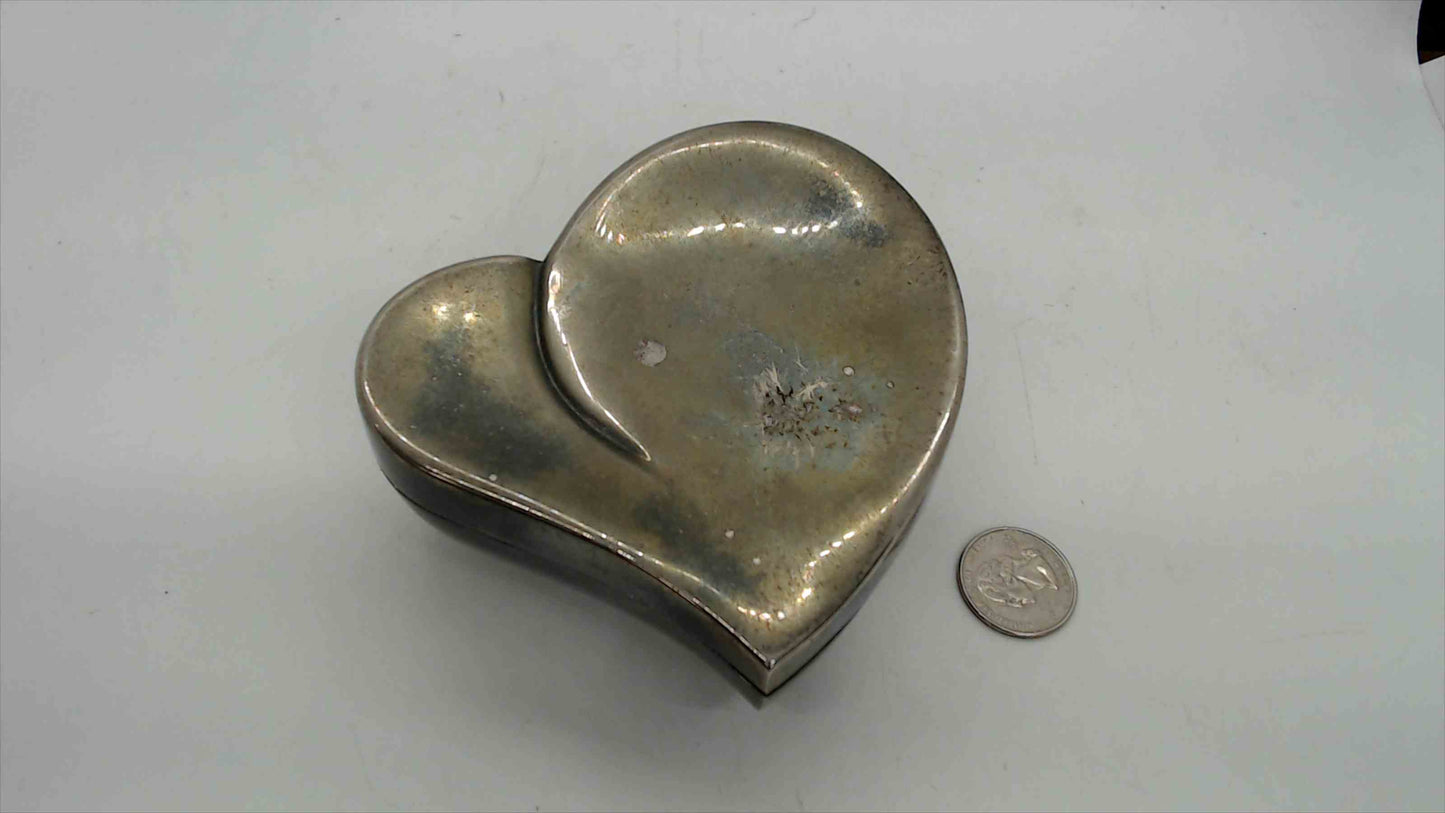 Silver-Plated Heart Trinket Jewelry Box – 2" Tall, Black Velvet Lid & Satin Interior, Ring Earring Keeper
