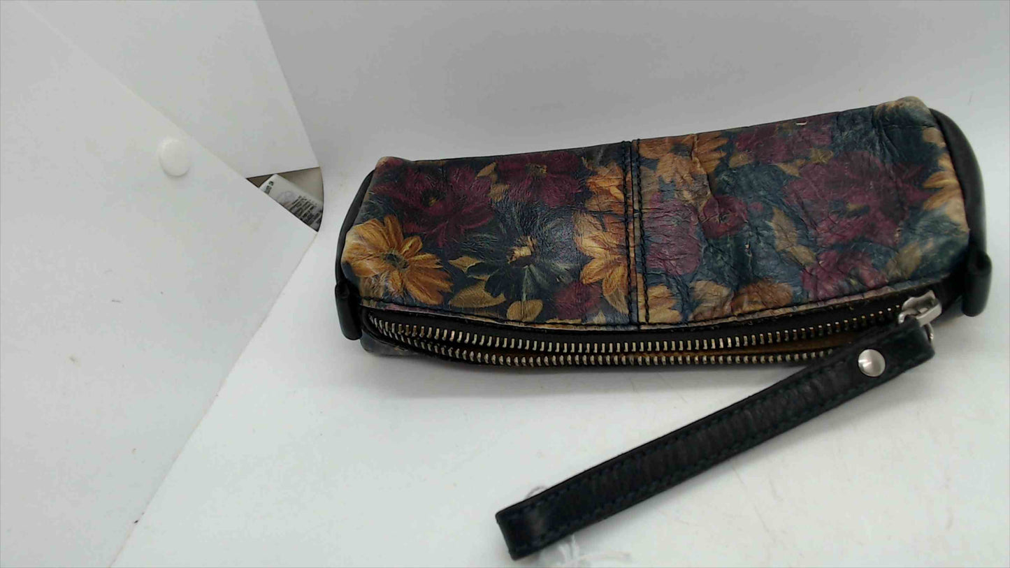 Patricia Nash Hand-Painted Floral Leather Wristlet Clutch – 9" Long, Burgundy Rose & Sunflower, Boho