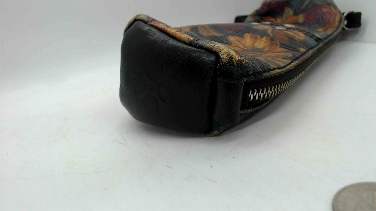 Patricia Nash Hand-Painted Floral Leather Wristlet Clutch – 9" Long, Burgundy Rose & Sunflower, Boho