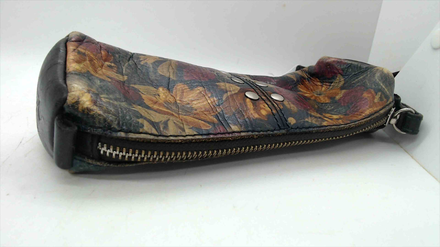 Patricia Nash Hand-Painted Floral Leather Wristlet Clutch – 9" Long, Burgundy Rose & Sunflower, Boho