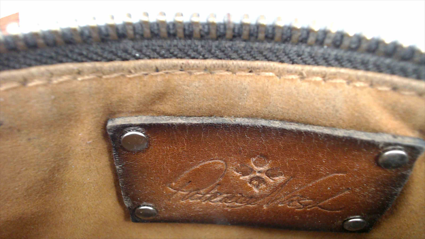 Patricia Nash Hand-Painted Floral Leather Wristlet Clutch – 9" Long, Burgundy Rose & Sunflower, Boho