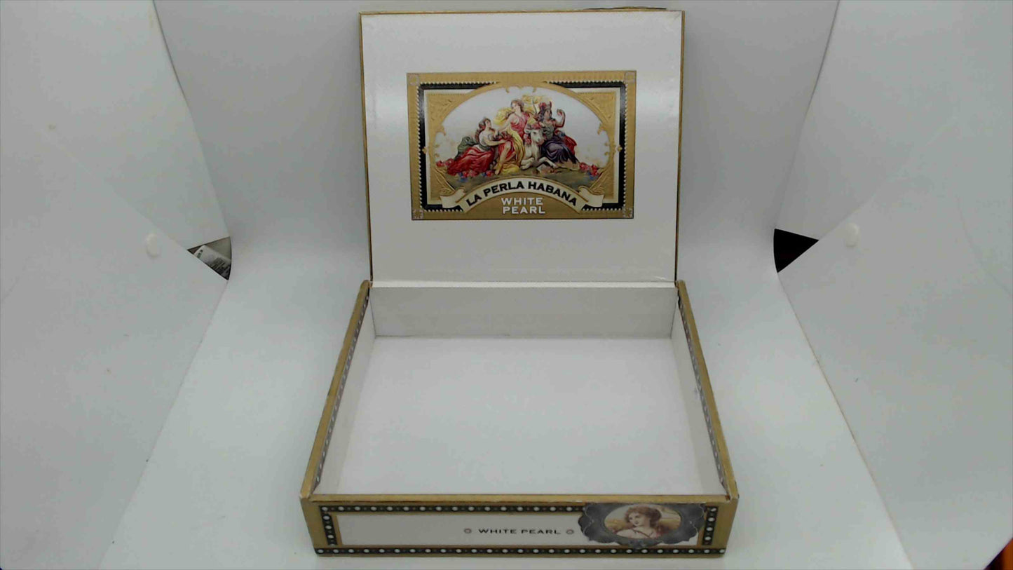La Perla Habana White Pearl Empty Wooden Cigar Box – 8"x6.5"x2", Toro 6x50, Hand Made Honduras