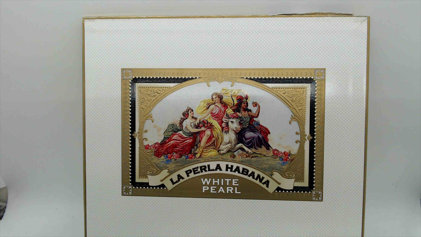 La Perla Habana White Pearl Empty Wooden Cigar Box – 8"x6.5"x2", Toro 6x50, Hand Made Honduras