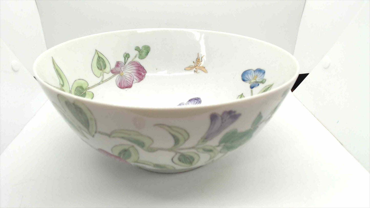 King’s Fine China Hand-Decorated Porcelain Bowl – 10"x4.5", Sweet Pea Floral, Macao, Qianlong Reign Mark