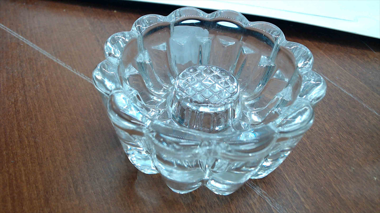 Pressed Glass Flower Candle Holder – Scalloped Petal Design, 4" Wide