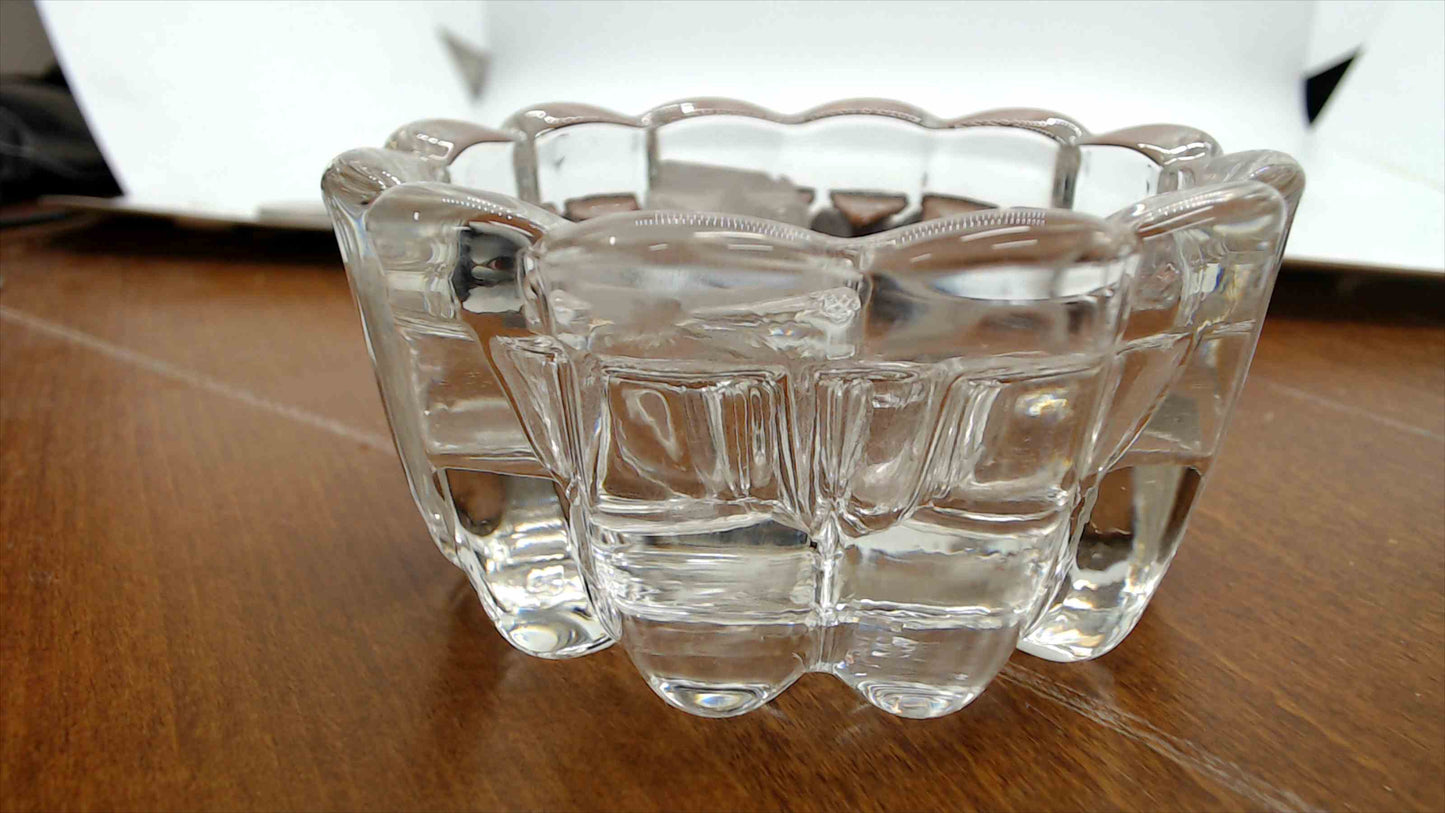 Pressed Glass Flower Candle Holder – Scalloped Petal Design, 4" Wide