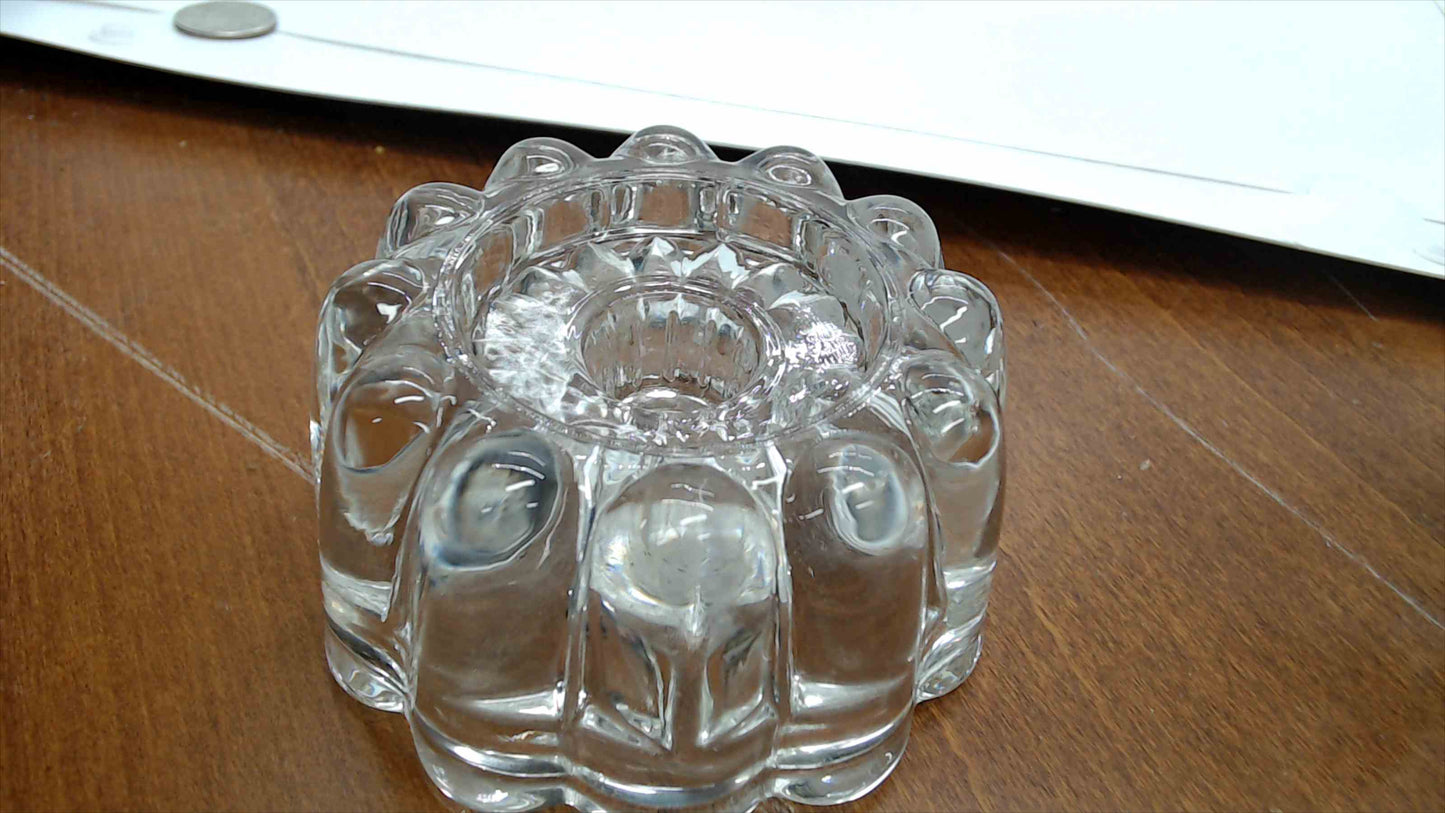 Pressed Glass Flower Candle Holder – Scalloped Petal Design, 4" Wide