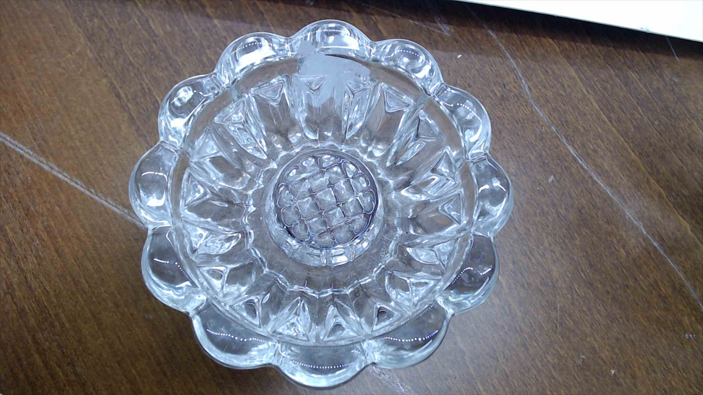 Pressed Glass Flower Candle Holder – Scalloped Petal Design, 4" Wide