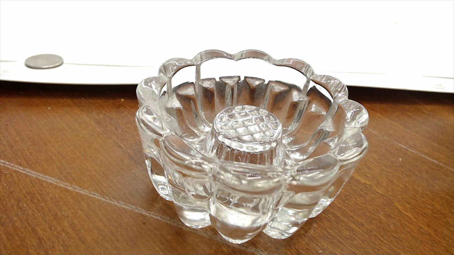 Pressed Glass Flower Candle Holder – Scalloped Petal Design, 4" Wide