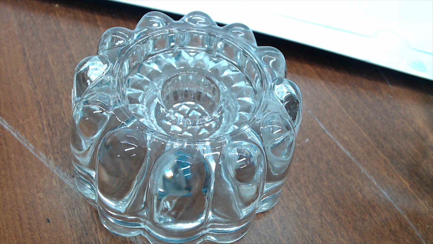 Pressed Glass Flower Candle Holder – Scalloped Petal Design, 4" Wide