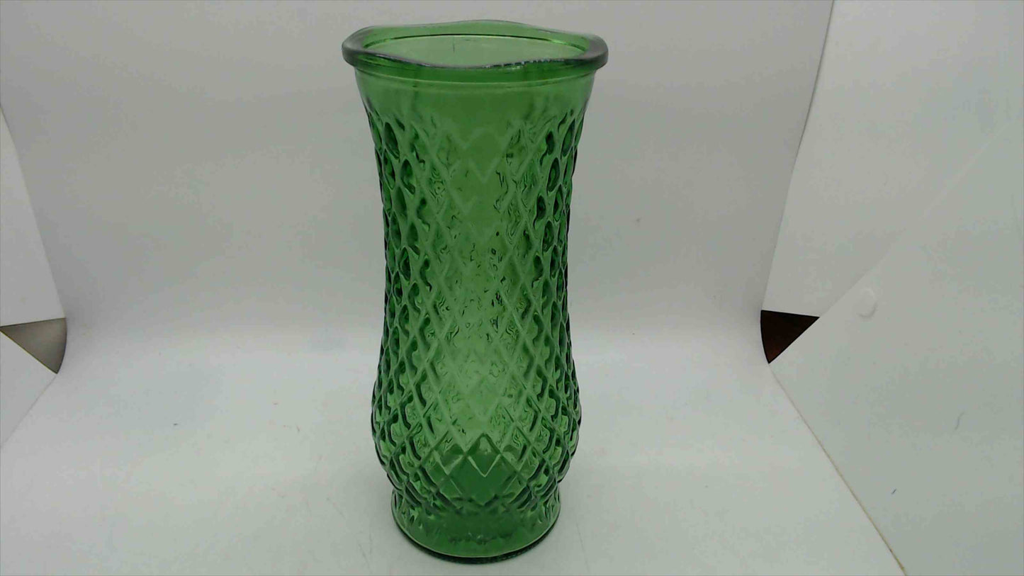 Vintage E.O. Brody Co. Green Diamond Quilted Glass Vase – 8" Tall