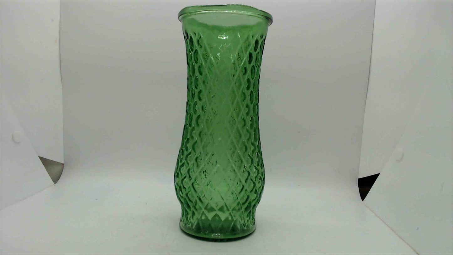 Vintage E.O. Brody Co. Green Diamond Quilted Glass Vase – 8" Tall