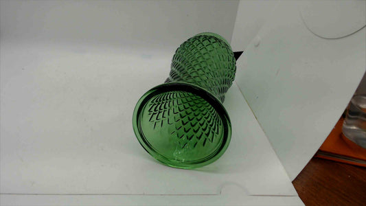 Vintage E.O. Brody Co. Green Diamond Quilted Glass Vase – 8" Tall