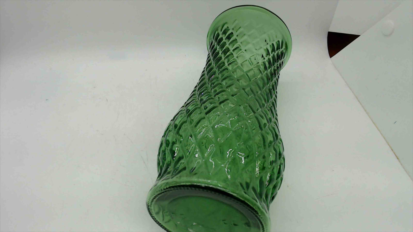 Vintage E.O. Brody Co. Green Diamond Quilted Glass Vase – 8" Tall