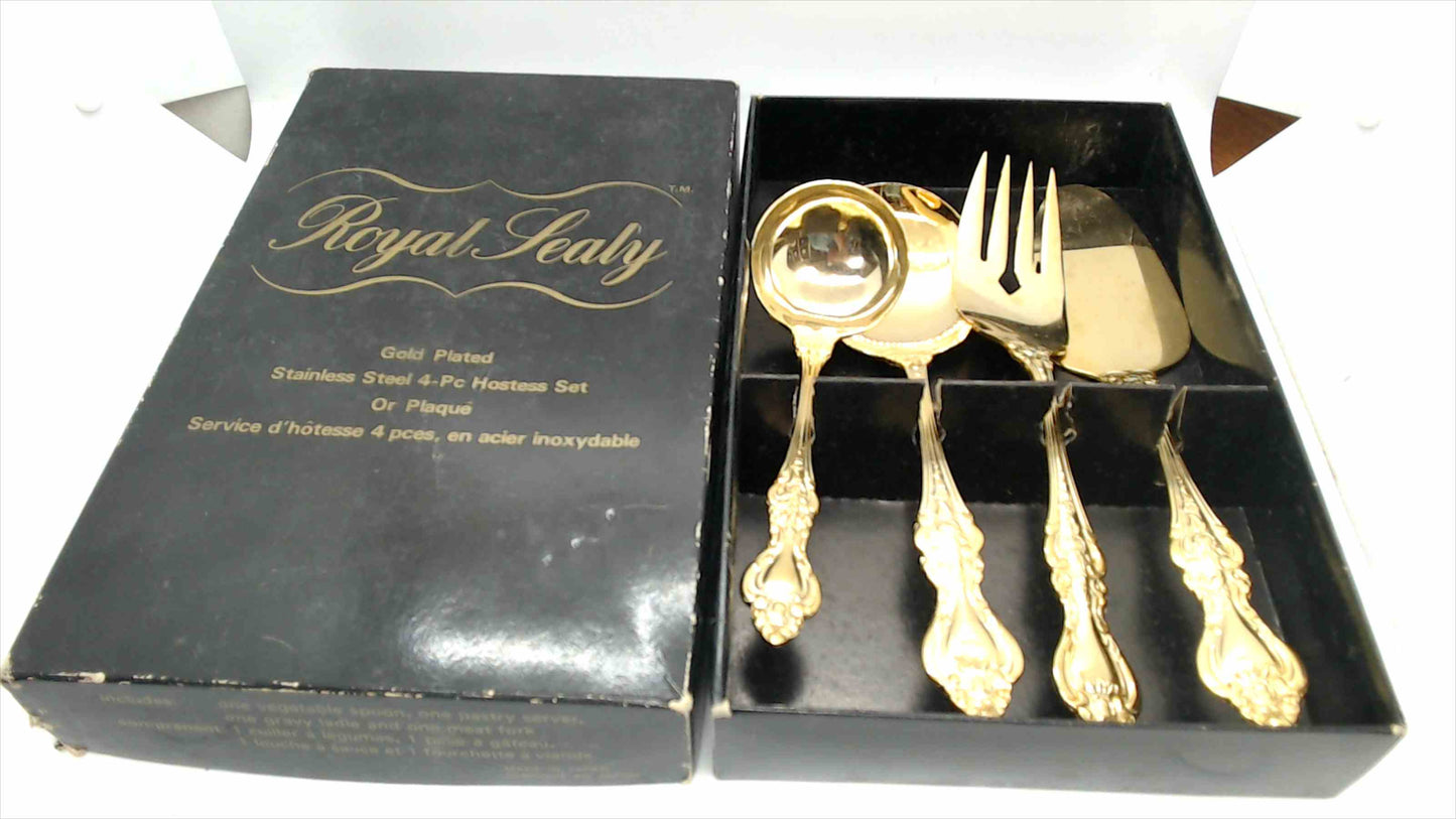 Royal Sealy Gold Plated Stainless Steel 4-Piece Hostess Set – Original Box