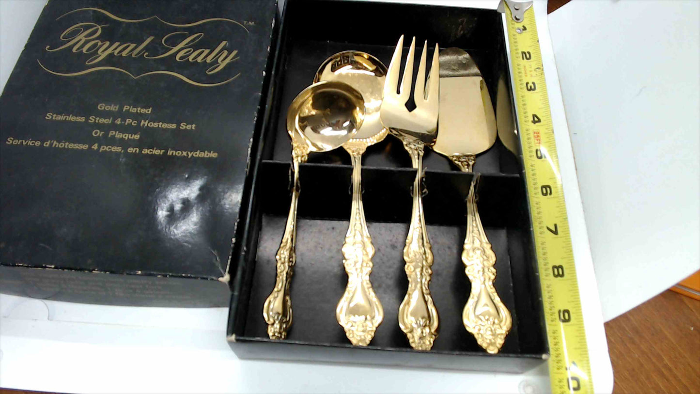 Royal Sealy Gold Plated Stainless Steel 4-Piece Hostess Set – Original Box