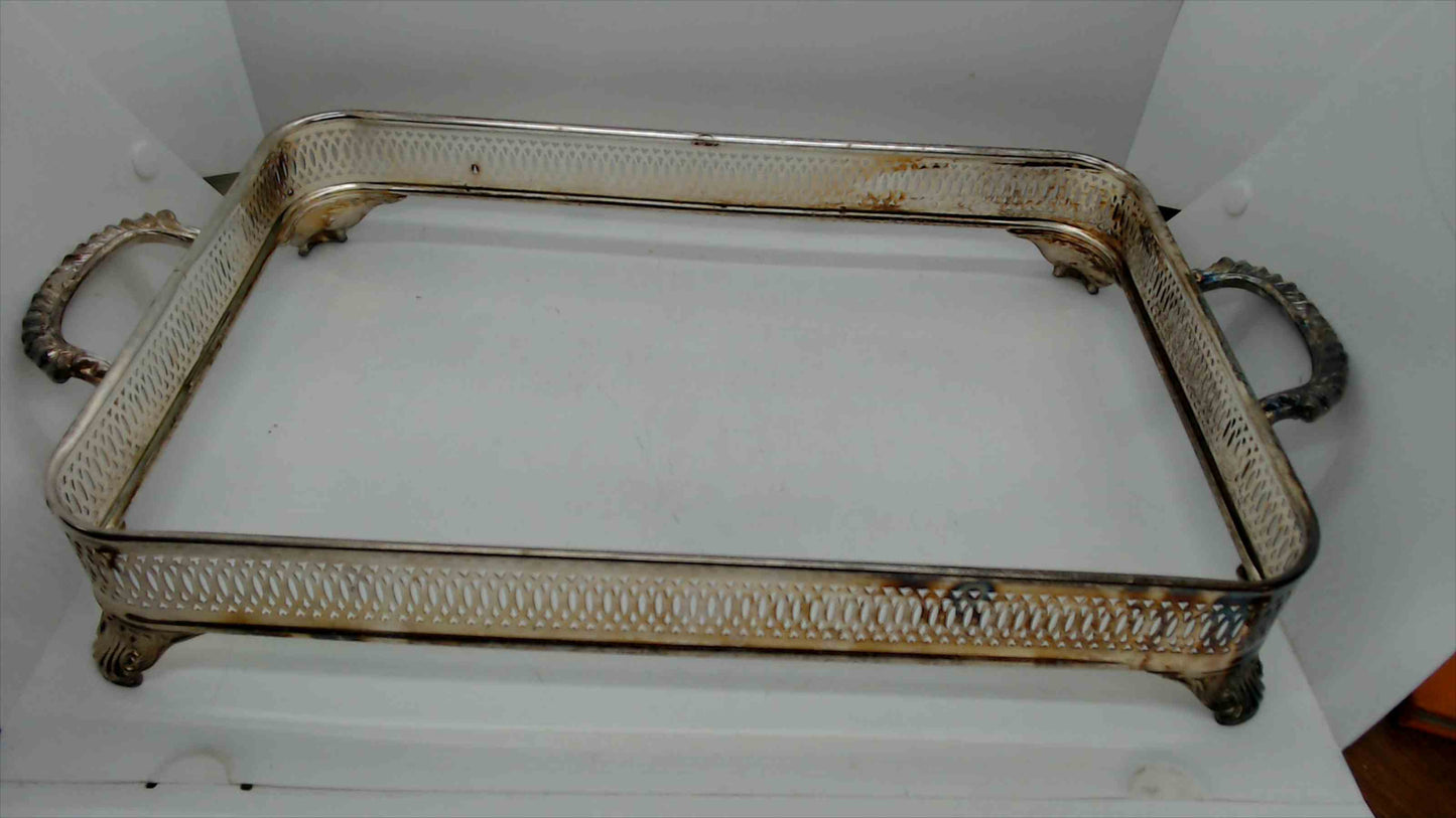 Silver Plated 3-Piece Casserole Server Set – Pierced Gallery Frame, Domed Lid & Glass Baking Dish