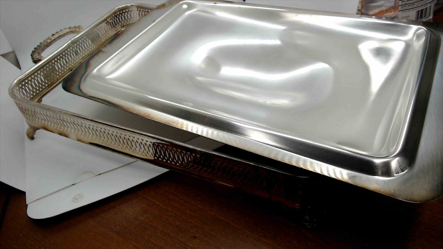 Silver Plated 3-Piece Casserole Server Set – Pierced Gallery Frame, Domed Lid & Glass Baking Dish