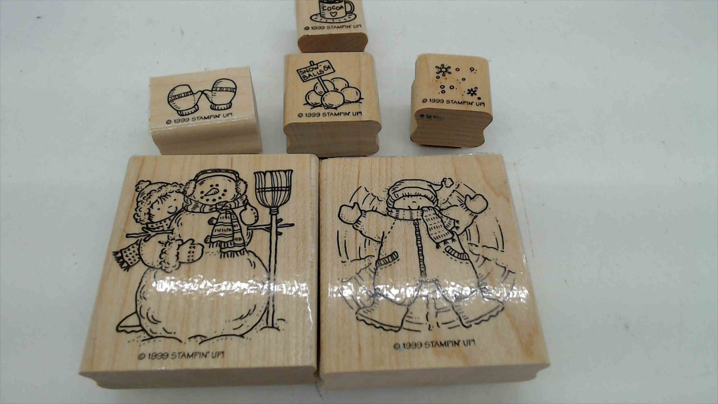 Stampin' Up! 1999 Winter Christmas Rubber Stamp Set of 6 – Snowman, Snow Angel & More