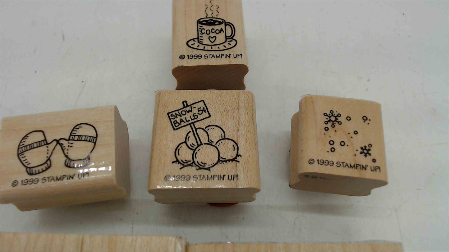 Stampin' Up! 1999 Winter Christmas Rubber Stamp Set of 6 – Snowman, Snow Angel & More