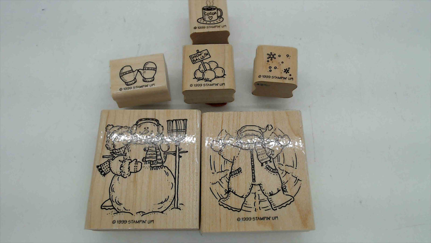Stampin' Up! 1999 Winter Christmas Rubber Stamp Set of 6 – Snowman, Snow Angel & More