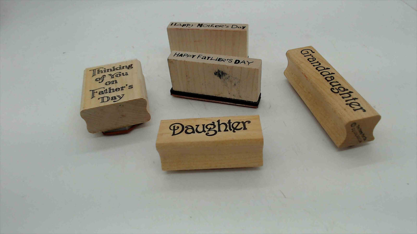 Wood Mounted Rubber Stamp Set of 5 – Mother's Day, Father's Day, Daughter & Granddaughter Sentiments