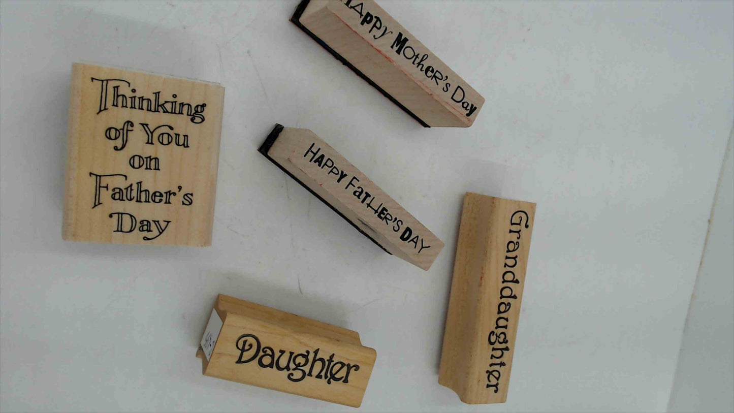 Wood Mounted Rubber Stamp Set of 5 – Mother's Day, Father's Day, Daughter & Granddaughter Sentiments