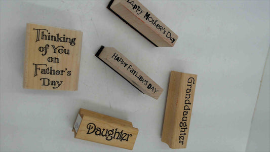 Wood Mounted Rubber Stamp Set of 5 – Mother's Day, Father's Day, Daughter & Granddaughter Sentiments