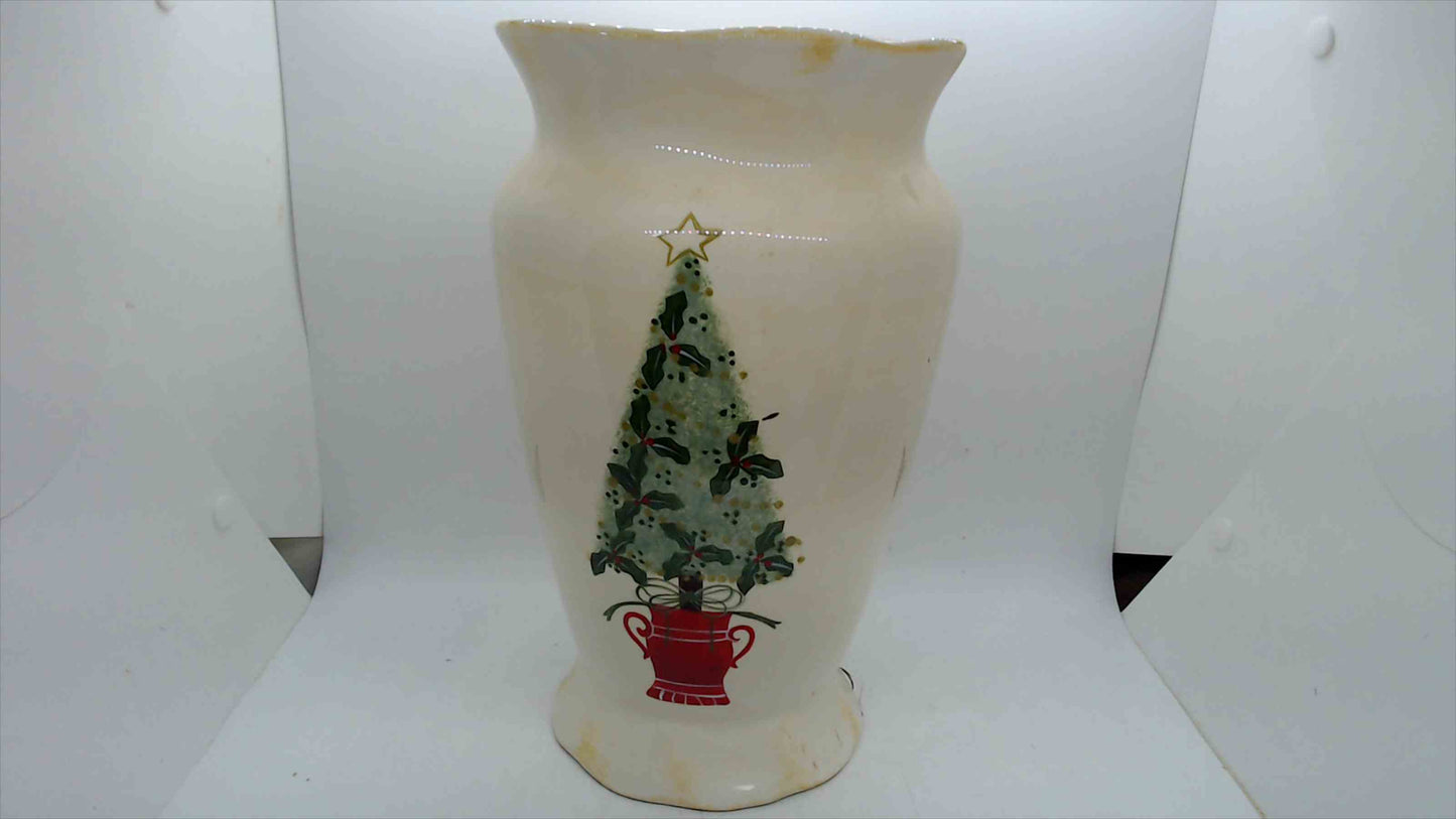 Ambiance "Baroque Tree" Large Christmas Ceramic Vase – 10.75" Tall, Scalloped Rim