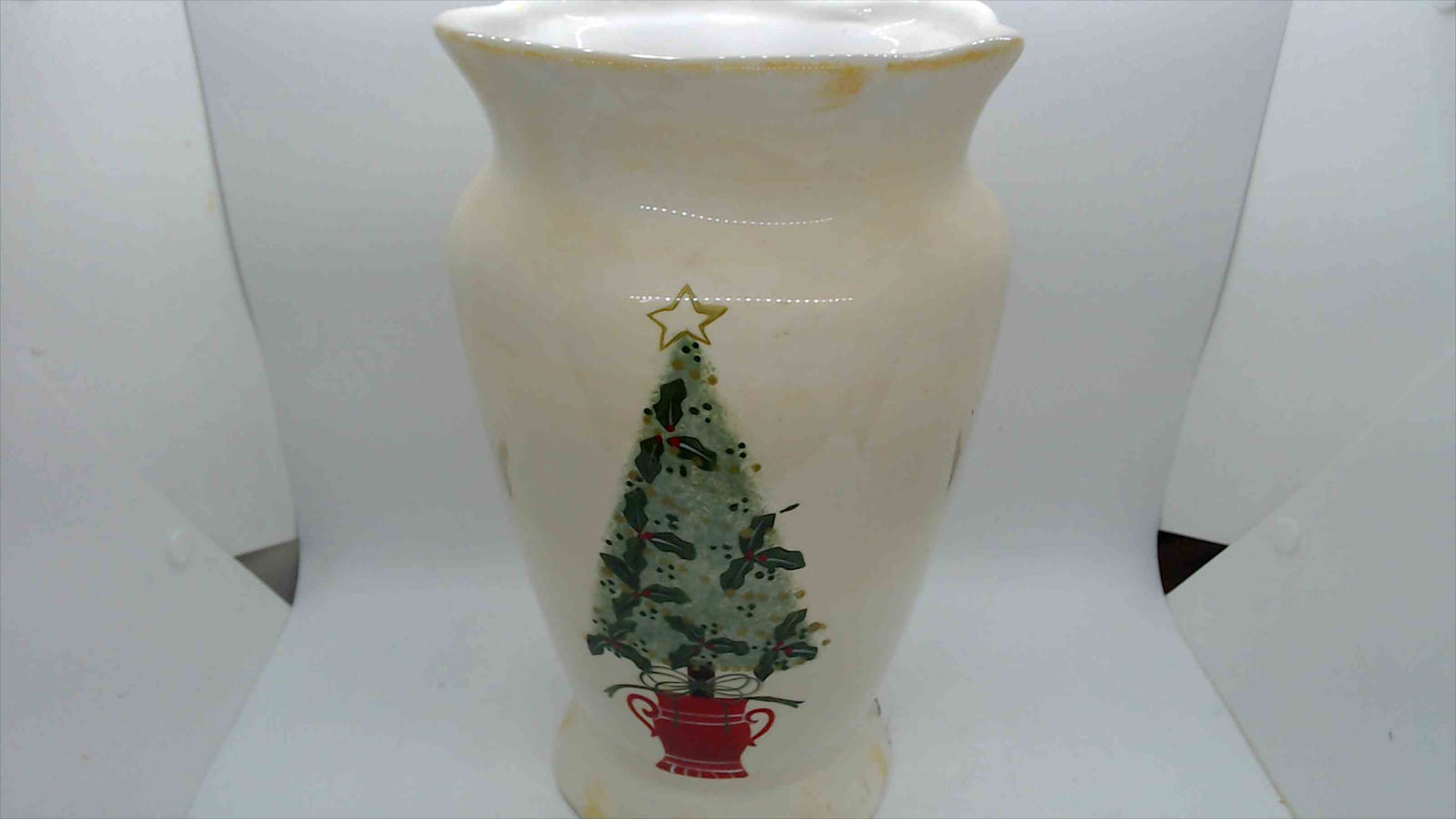 Ambiance "Baroque Tree" Large Christmas Ceramic Vase – 10.75" Tall, Scalloped Rim