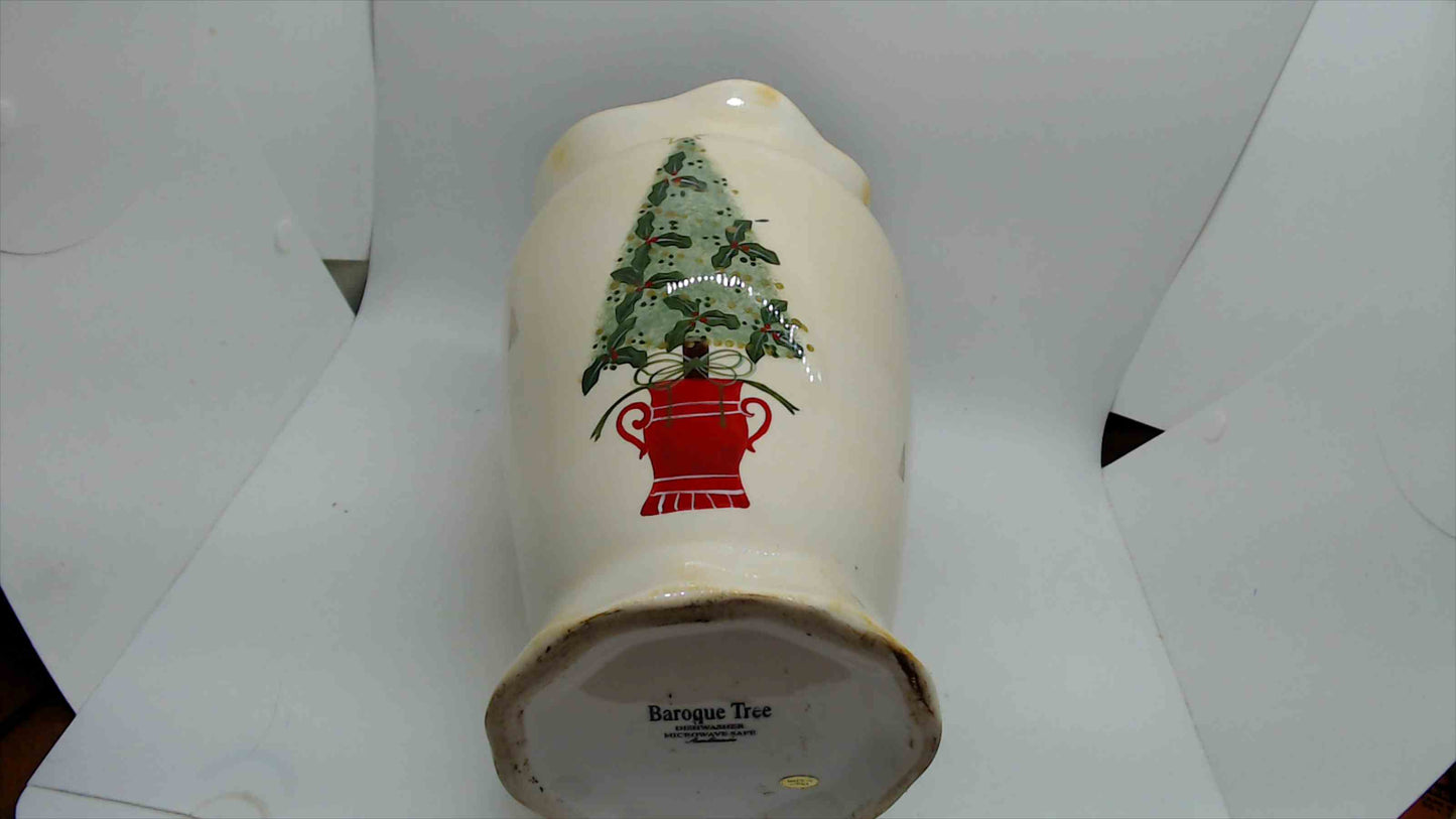 Ambiance "Baroque Tree" Large Christmas Ceramic Vase – 10.75" Tall, Scalloped Rim