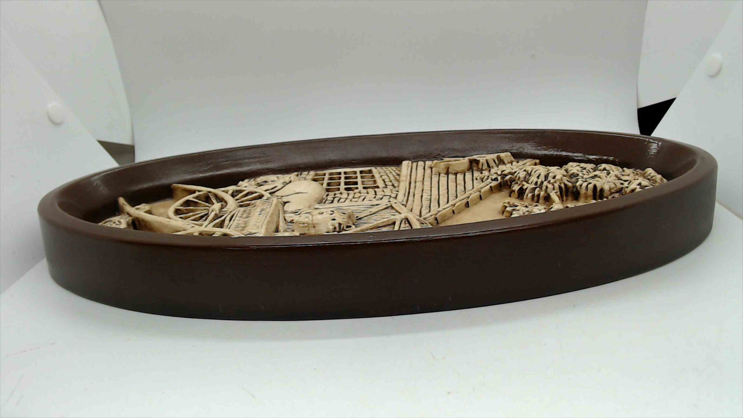 Vintage Country Farm Relief Wall Plaque – Oval (Wagon Scene)