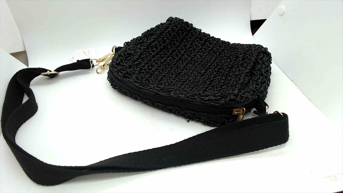 Primark Black Woven Crossbody Bag – Zip Top, Gold Hardware, Adjustable Strap