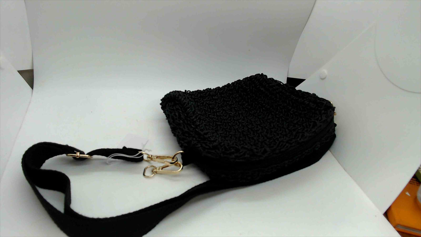 Primark Black Woven Crossbody Bag – Zip Top, Gold Hardware, Adjustable Strap