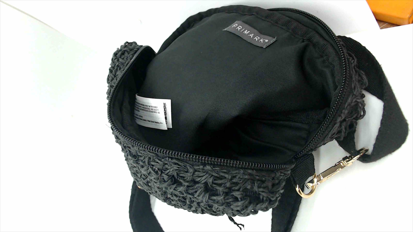 Primark Black Woven Crossbody Bag – Zip Top, Gold Hardware, Adjustable Strap