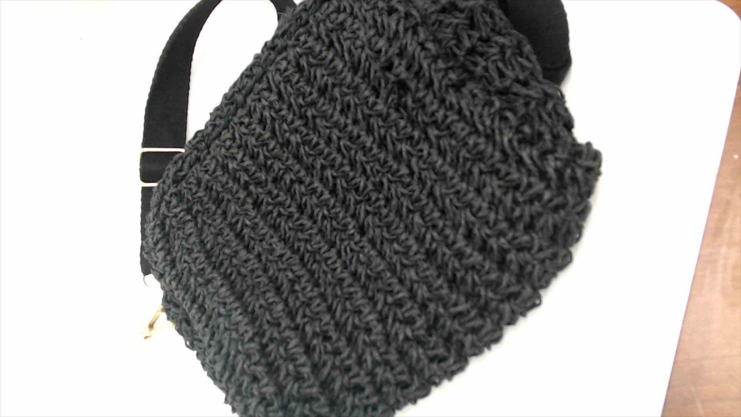 Primark Black Woven Crossbody Bag – Zip Top, Gold Hardware, Adjustable Strap