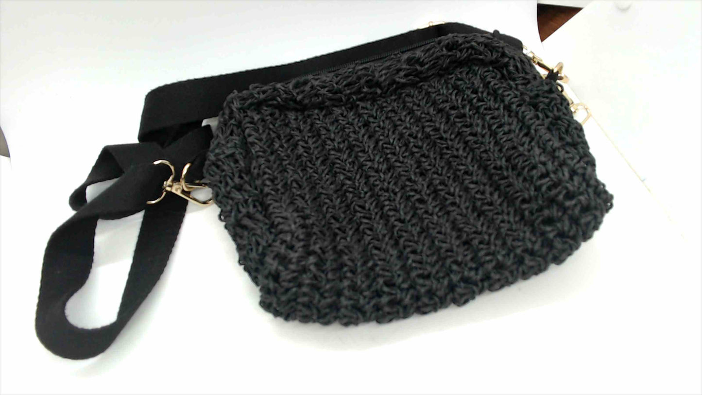 Primark Black Woven Crossbody Bag – Zip Top, Gold Hardware, Adjustable Strap