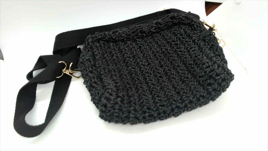 Primark Black Woven Crossbody Bag – Zip Top, Gold Hardware, Adjustable Strap