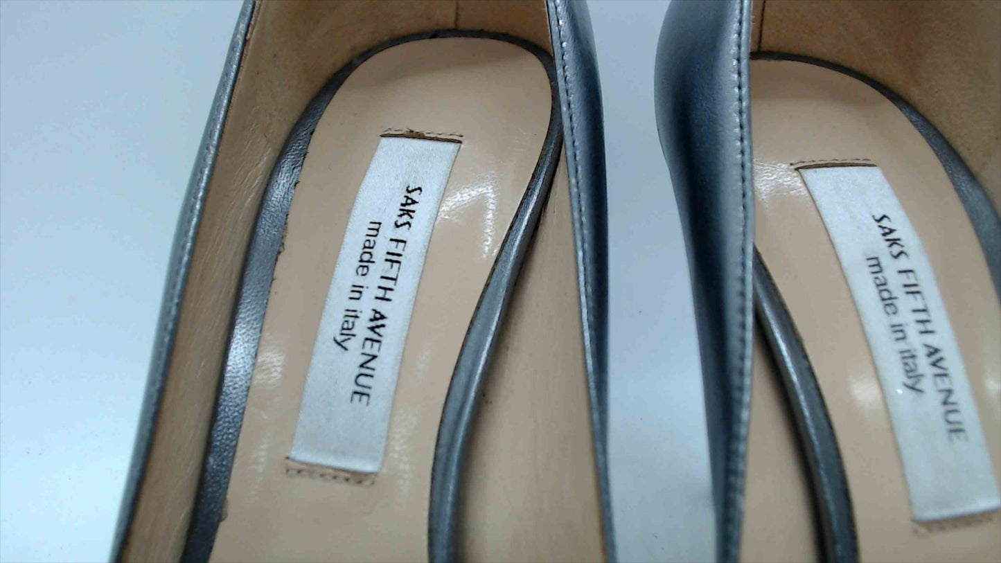 Saks Fifth Avenue Metallic Silver Pointed Toe Pumps – Made in Italy – Size 7.5B