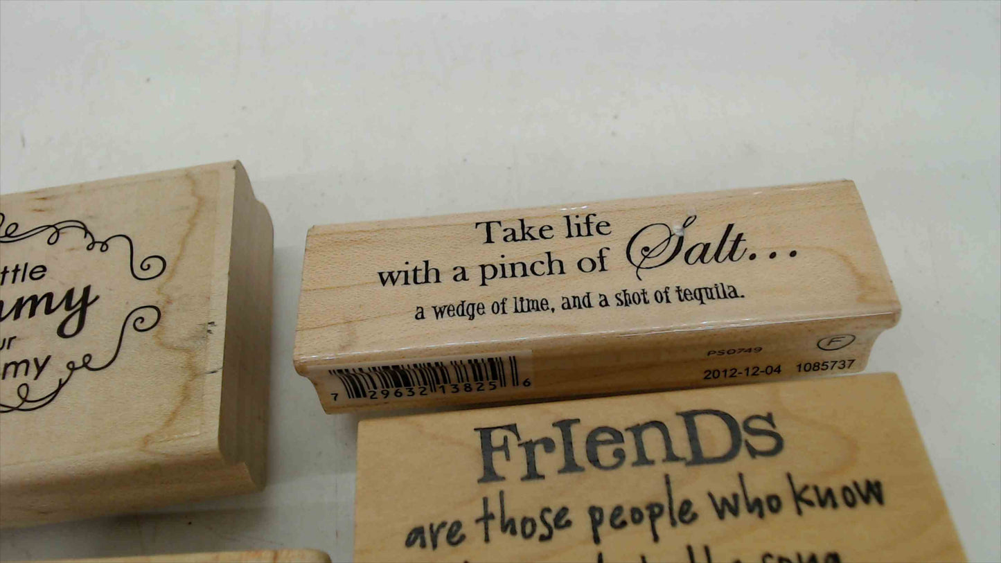 Lot of 6 Wood Mounted Rubber Stamps – Friendship, Sentiment & Quote Theme